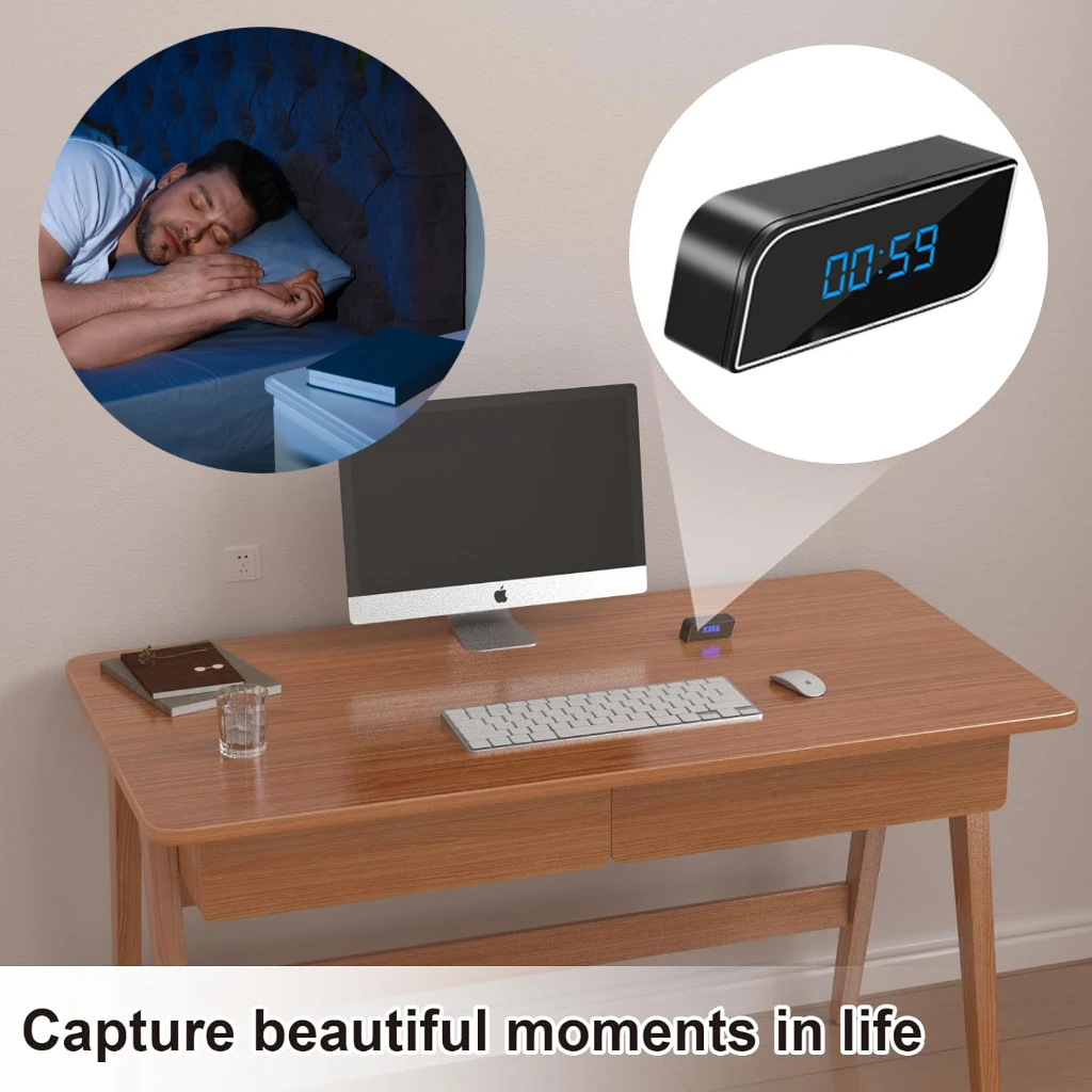 La mini cámara inalámbrica con reloj admite cámara IP HD 1080P de visión nocturna WiFi, utilizada para monitoreo en el hogar y la oficina, cámara de red para niñera
