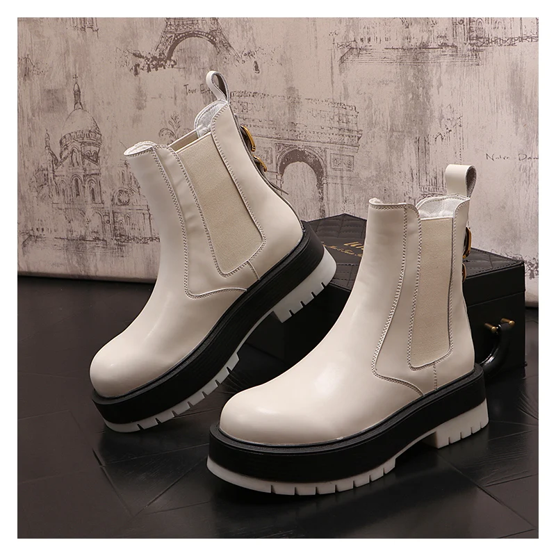 

men's casual punk rock high chelsea boots brand designer shoes cowboy platform genuine leather boot cool long motorcycle botas