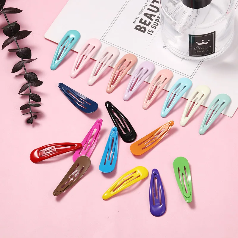 20Pcs Candy Color Metal BB Hair Clips Box Set Solid Color Snap Barrettes Kids Girls Hair Pins Colorful Water Drop Hair Clips