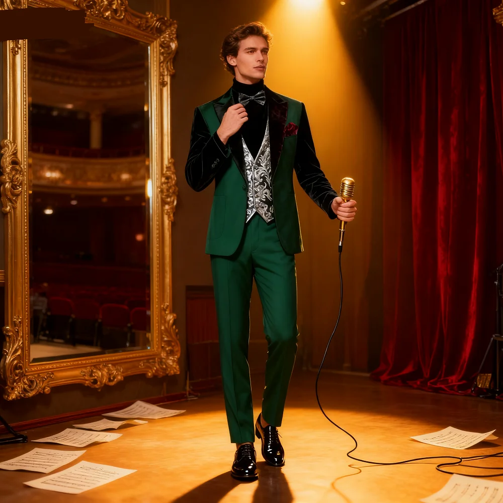 

Emerald Green Slim Fit 3-Piece Men's Suit Set - High-Quality Fashion Male Formal Party Clothing with Jacket Vest Pants
