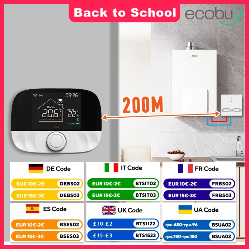 

Умный дом Tuya Wi-Fi термостат для котла беспроводной Wi-Fi подключенный термостат газовый котел цифровой регулятор температуры Alexa Google