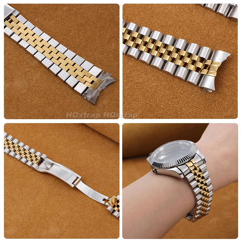 Stainless Steel Strap 13mm 17mm 20mm 21mm Curved End Watch Band for Jubilee for Rolex Universal Metal Folding Buckle Bracelet