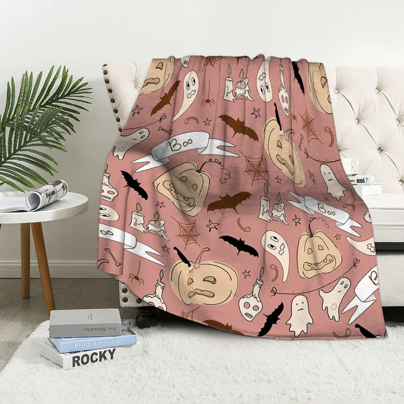 Manta de sofá de felpa para decoración del hogar, colcha suave y esponjosa, a cuadros, moderna, Halloween, Otoño, calabaza divertida