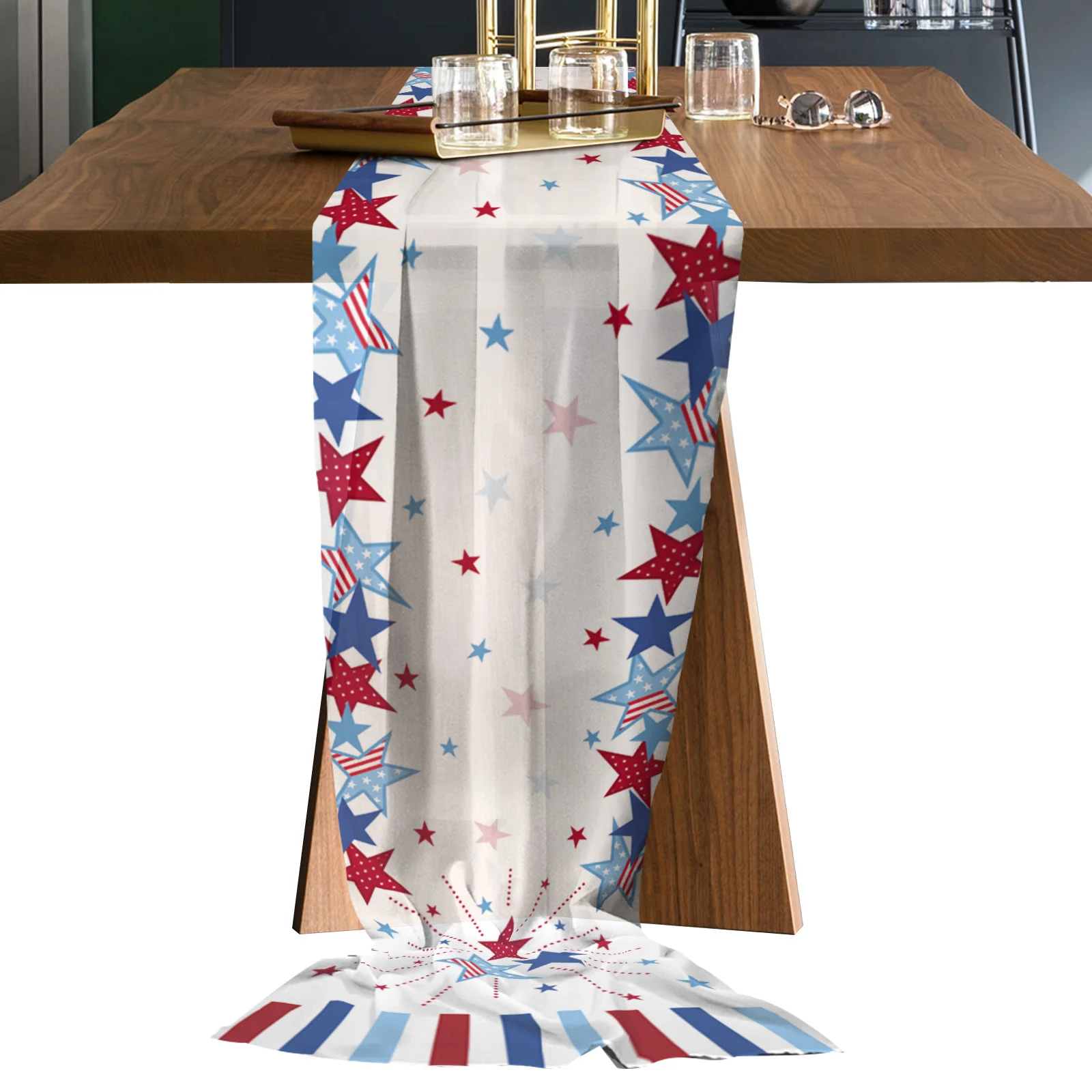 

Pentagram Flag Day Fireworks Sheer Chiffon Table Runner Wedding Party Birthday Tulle Voile Tablecloth