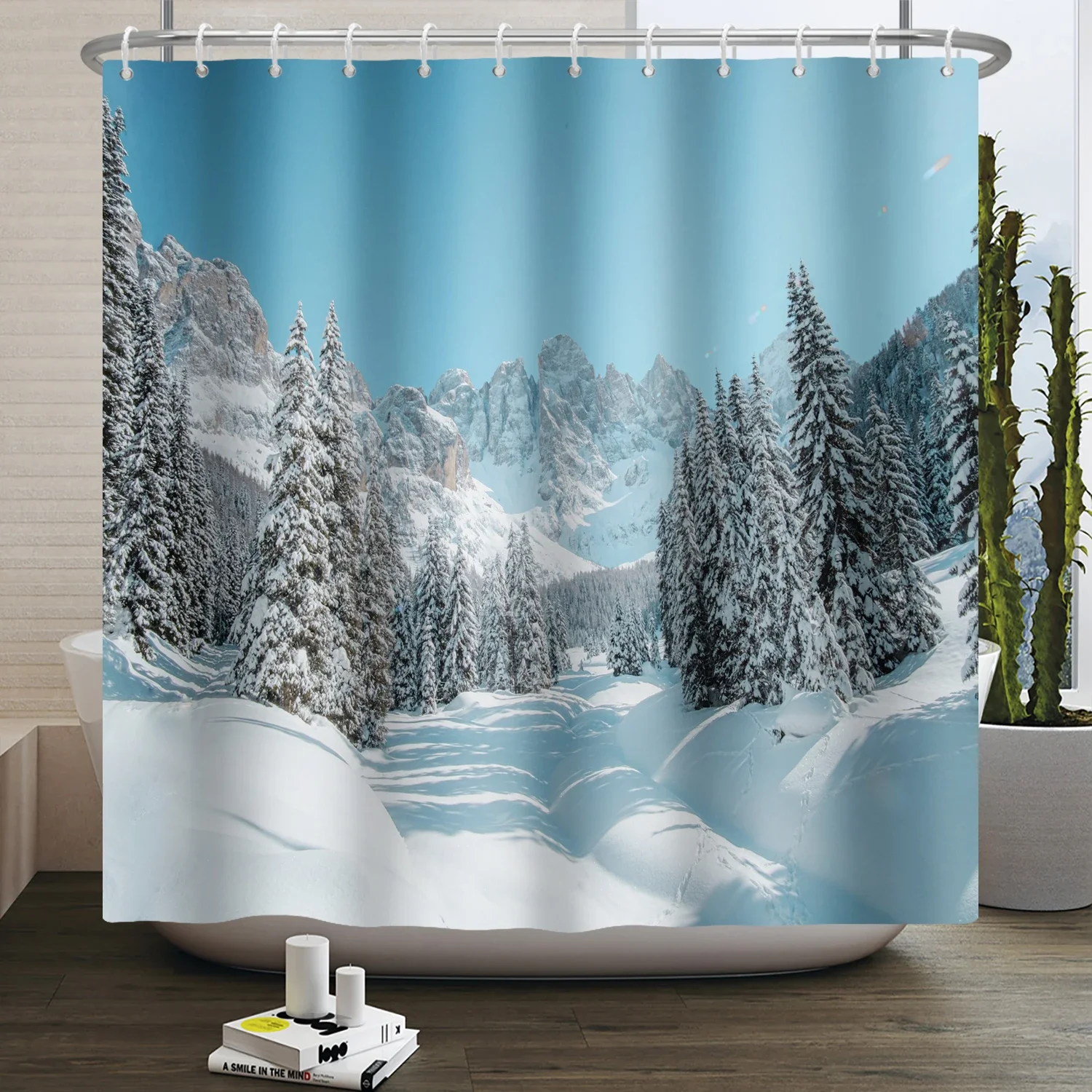 Winter Christmas Shower Curtains Natural Forest Snow Landscape Home Bathroom Curtain Waterproof Washable Bathtub Screen Decor