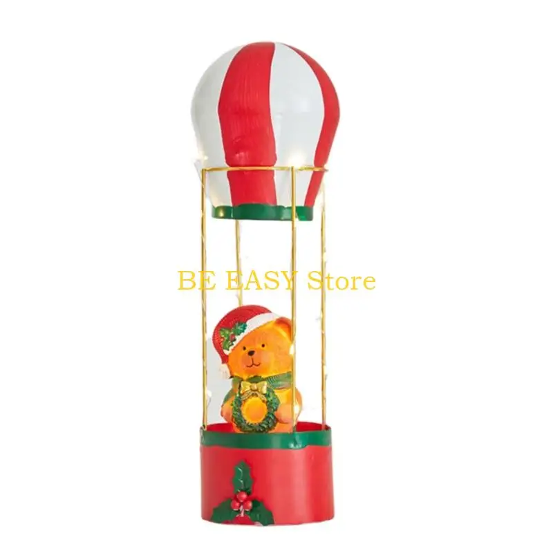E28F Iron Hot Air Balloon Bear/Santa Christmas Decoration with Welded Open Frame, Hand-Sprayed Finish, and Integrated Accent