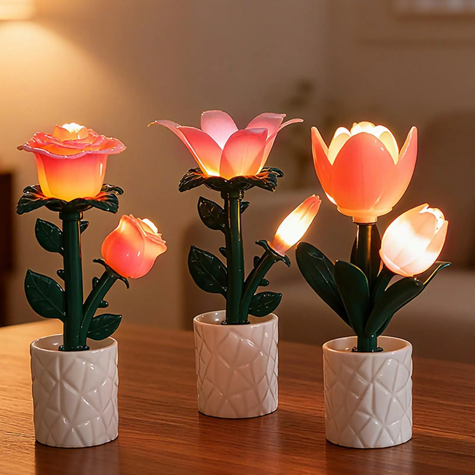 

LED Tulips Night Light Ambient Lighting Floral Lamp Cute Night Light Battery Bedroom Room Dormitory Bedside Light Sleep Light