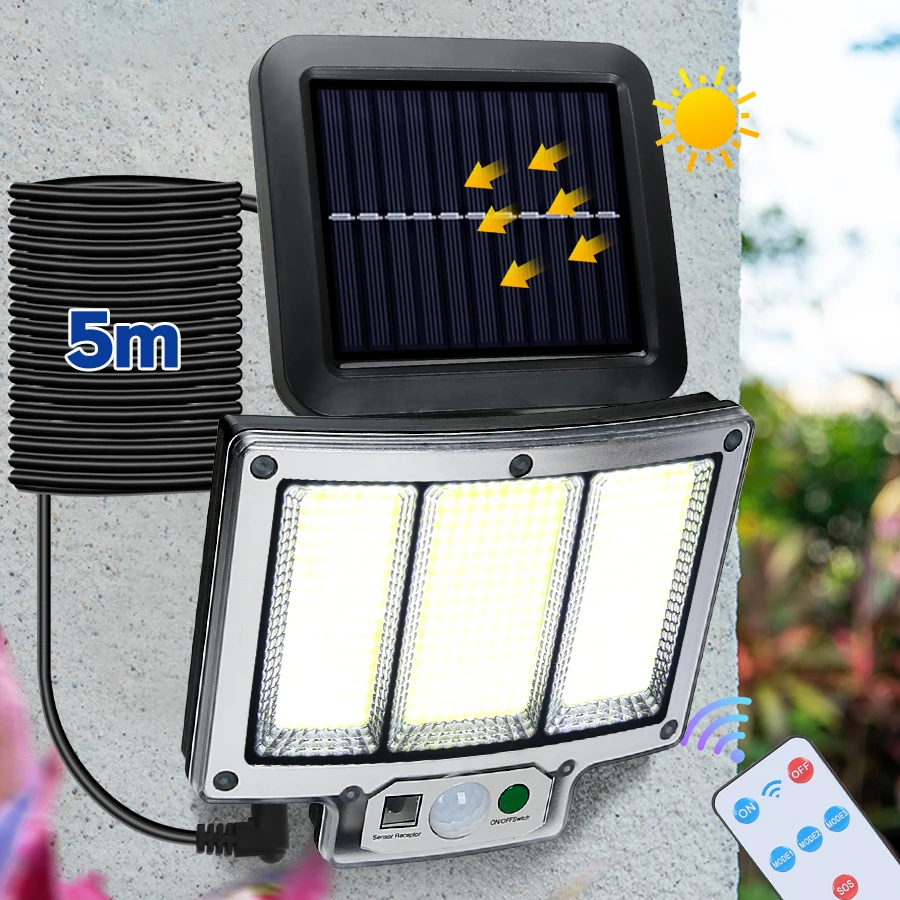 

Super Bright Outdoor Solar Light with Motion Sensor Floodlight Remote Control IP65 Waterproof for Garage Security Wall Light