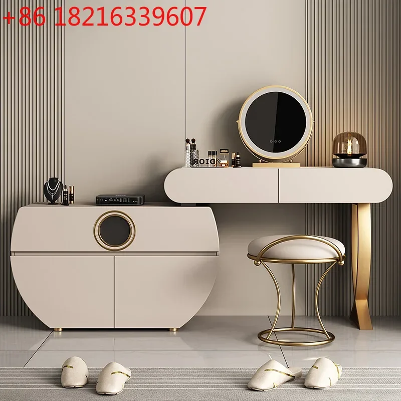 

TAO Beige Organizer Dressing Table Aesthetic Full Set Luxury Mirror Dressing Table Bedroom Nordic Tocador Con Espejo Furniture H