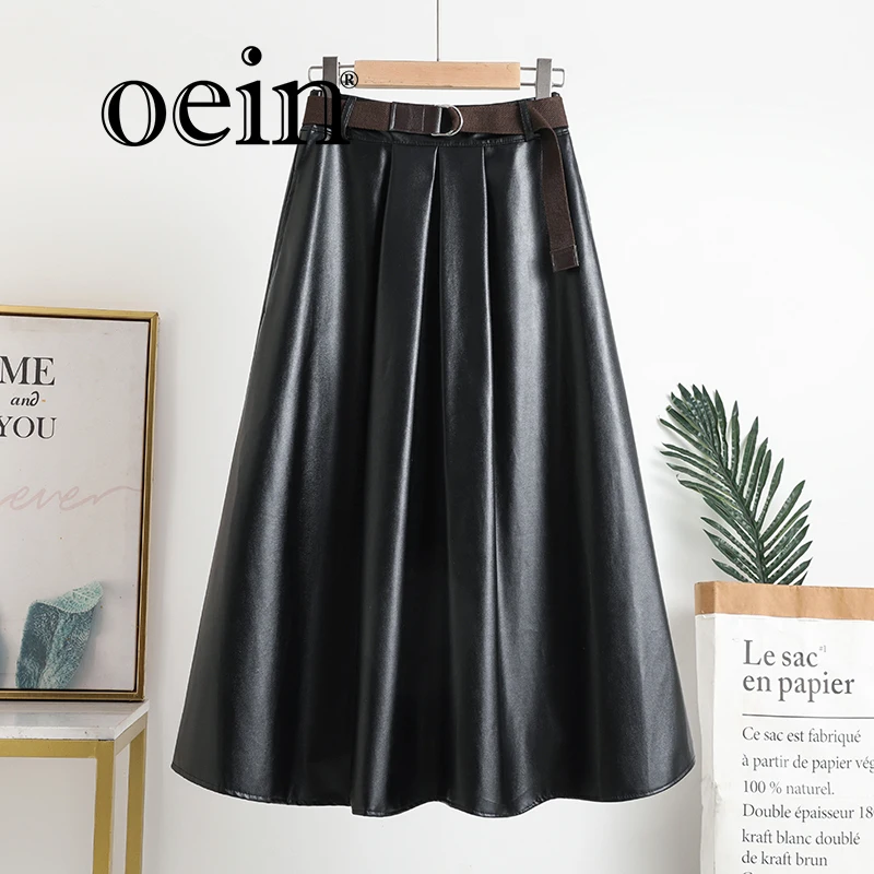 

[oein] Covering The Crotch, Covering And Feeling A Drooping PU Leather Skirt. Umbrella Skirt For Autumn And Winter, Chubby