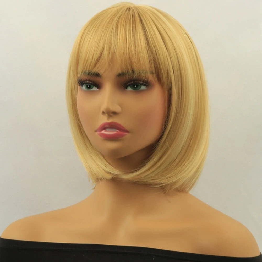 12inch blonde bobo short hair chemical fiber head cover straight wig cosplay hair cover white head cover