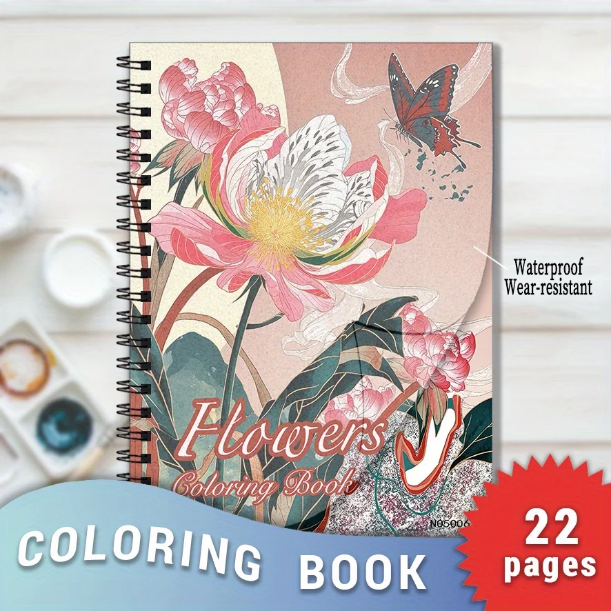 Garden Coloring Book - 8.3×11.2 Inches, 22 Pages. Floral Basket Art to Boost Creativity. Charming Gift
