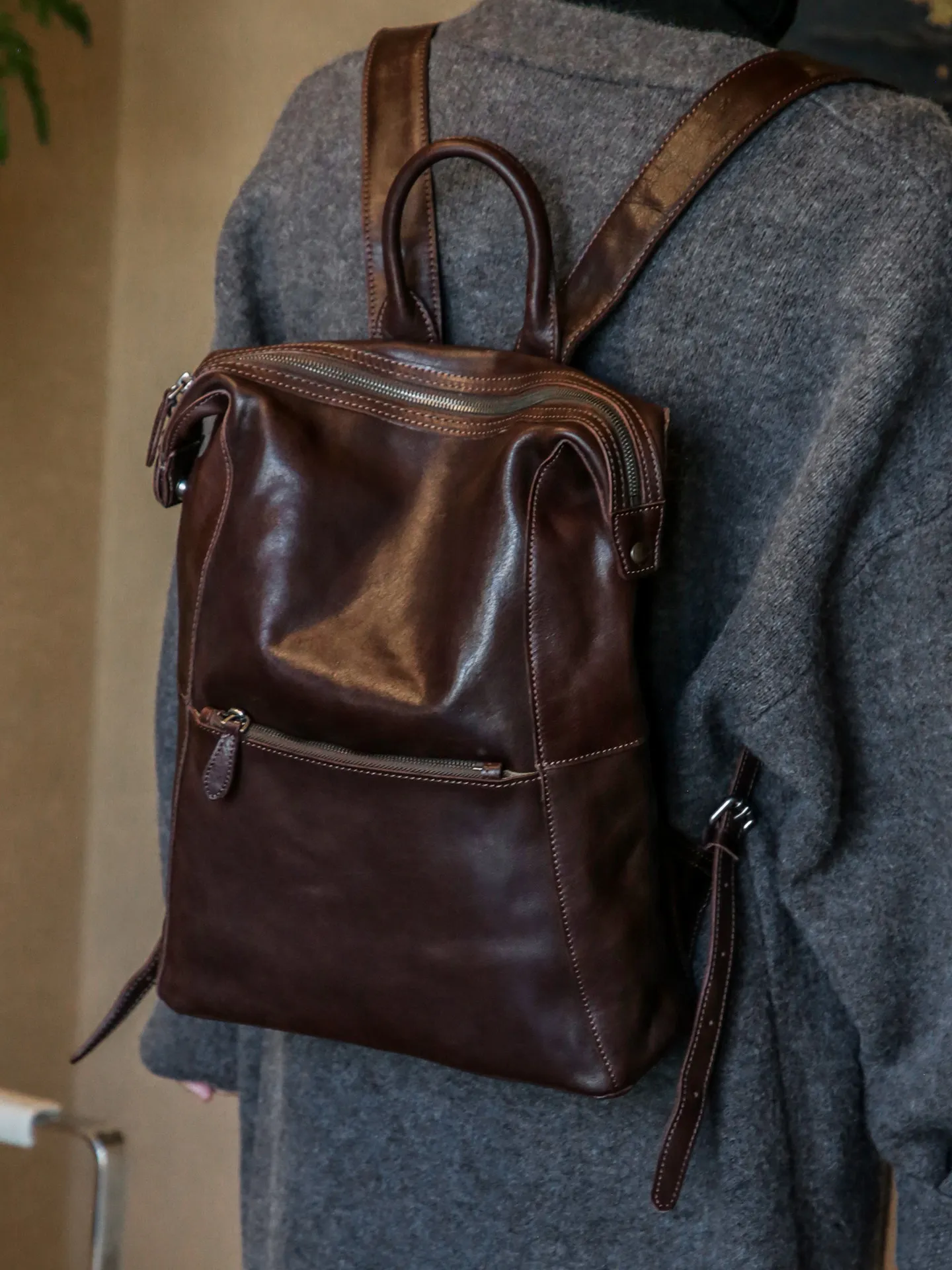 PNDME simple vintage high quality genuine leather women's backpack casual daily luxury vegetable tanned cowhide schoolbag