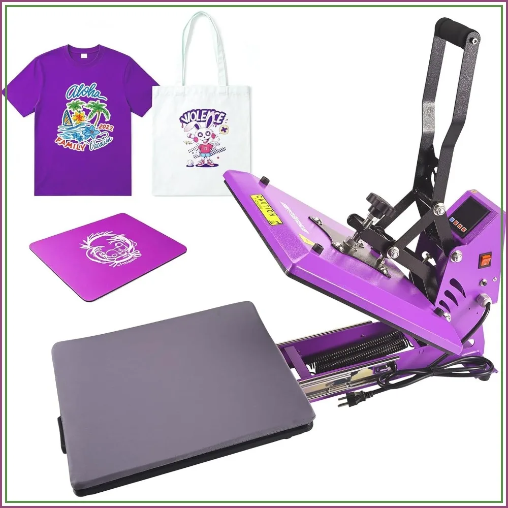 15x15 Inch Heat Press Machine with Slide-Out Drawer, Digital LCD Control, Adjustable Pressure for T-Shirts, DTF, Sublimation, HTV Transfers, 1000W