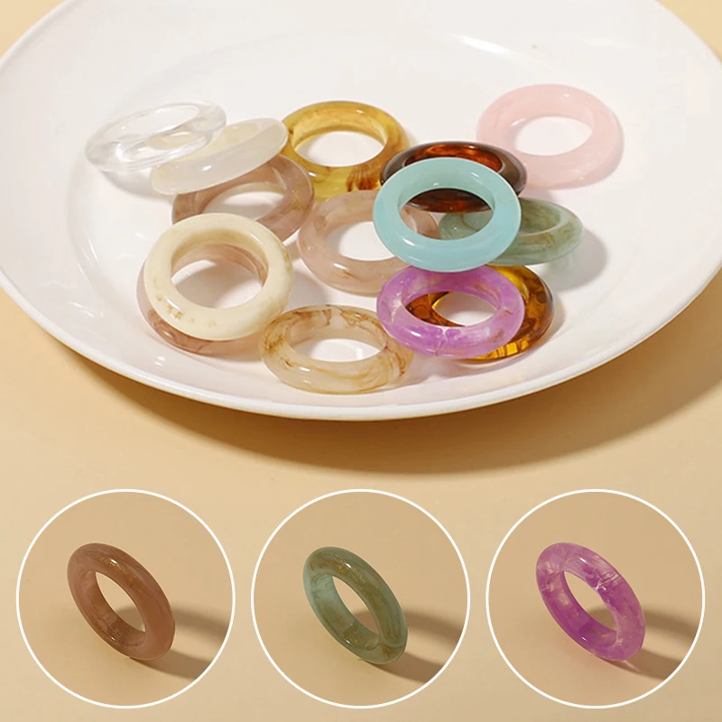 18mm Vintage Colorful Transparent Resin Acrylic Round Rings for Temperament Women Girls Simple Geometric Jewelry Fashion Gifts