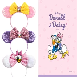 Daisy Duck Headwear Women Sequins Headbands Kids Carnival Disney Ears Hair Accessories Girls Pink Bow Hairbands Baby Party Gifts