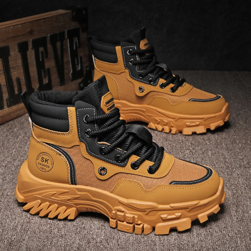 

Осень-зима 2024, новая мужская повседневная обувь, высокие мужские кроссовки из искусственной кожи, износостойкие, нескользящие, уличные, легкие, с плоской подошвой 7