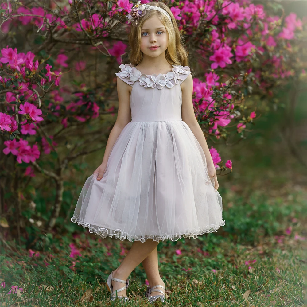 Schöne Tüll bloemenmeisje jurk Blumen mädchen Kleid Brautjungfer Kleider Prinzessin Ball Hochzeit Geburtstags geschenk Erstkommunion Kleider