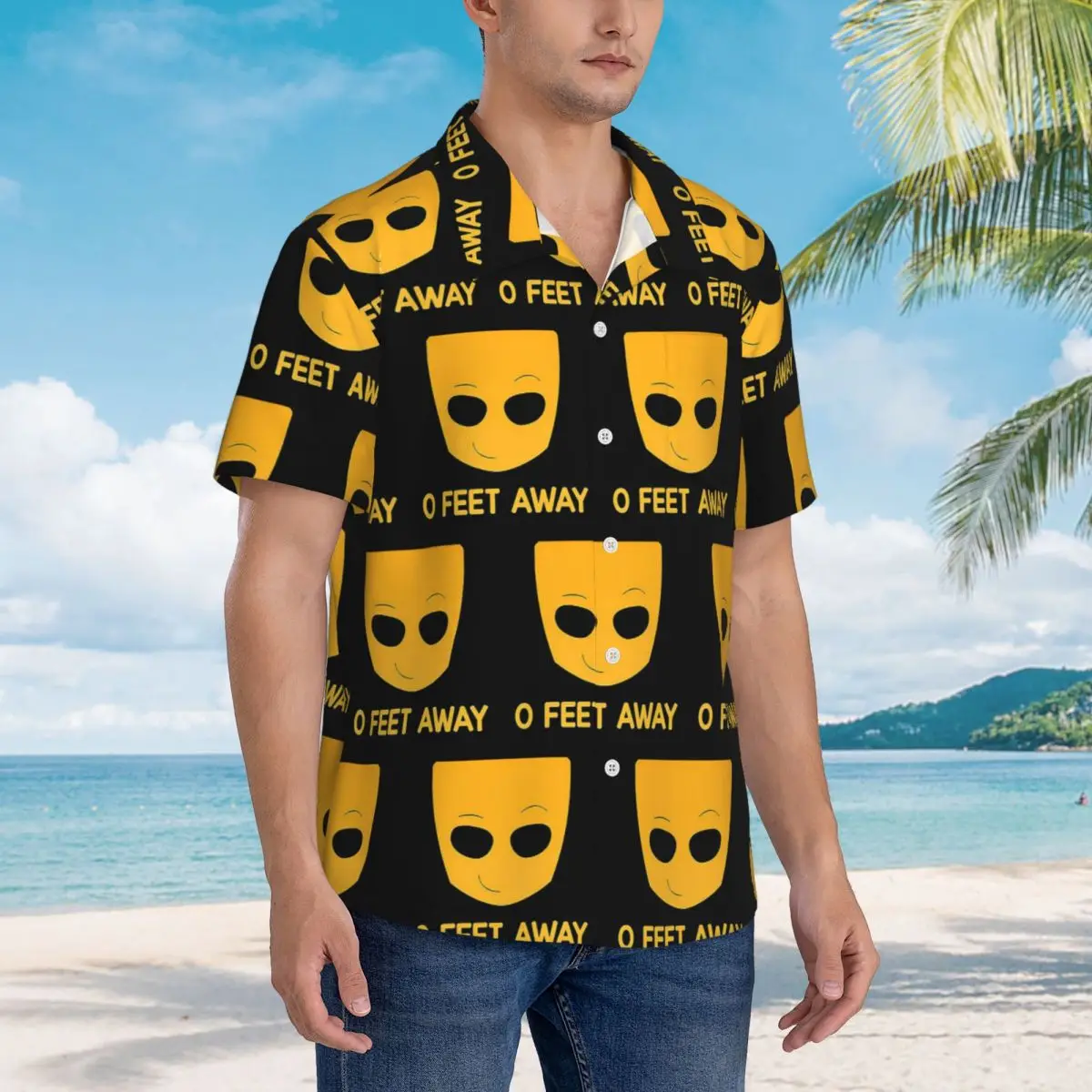 

Grindr Zero O Feet Away Hawaiian Shirts Fashion Men Short Sleeve Shirt for Summer Beach Men's Button Tops