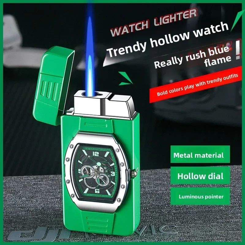 Creative Watch Straight Flame Lighter Cool Night Light Pointer Multifunctional Pulse Outdoor Windproof Lighter Smoking Gift