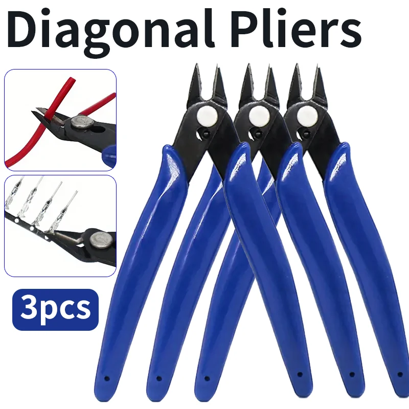 3pcs Diagonal Pliers Carbon Steel Pliers Wire Cable Cutter Cutting Side Cutter Flat Nose Pliers Manual Sharp Metal Accessories