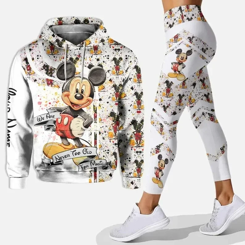 3D New Women\'s Set Sports Hooded Sweater Yoga Pants Sports Disney Princess Yoga Set Essential Hooded moleton feminino