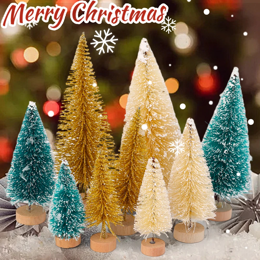 36/9PCS DIY Mini Christmas Tree Sisal Silk Cedar Desktop Ornaments Small Xmas Tree New Year Party Navidad Decoration Kids Gifts