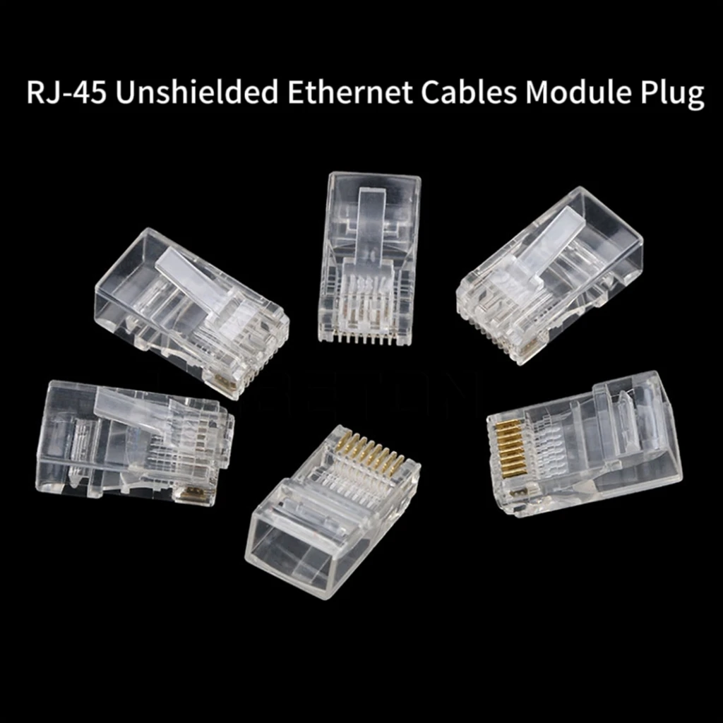 100Pcs RJ-45 Network Cable Module Crystal Plug For UTP CAT-5/5e 8 Core Gold-Plated Ethernet Network Connector 8P8C