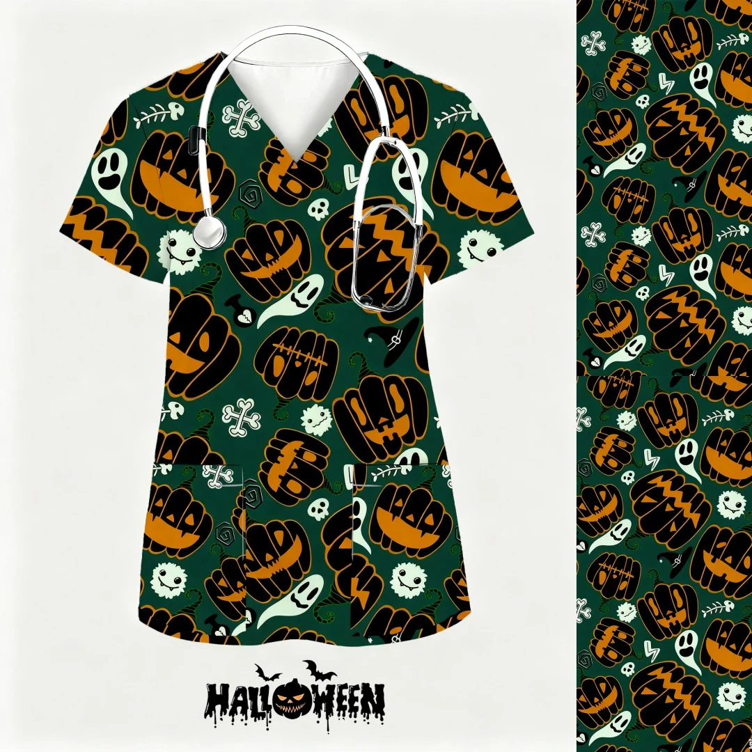 

Хирургическая униформа на Хэллоуин, женская униформа с милым принтом и тыквой, униформа медсестры, женская униформа для кормления, рабочая одежда, униформа Médicos