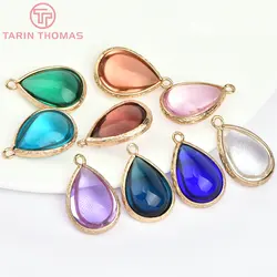 (4122)10PCS 22x14MM 24K Champagne Gold Color Brass and Glass Tear Drop Shape Charms Pendants Diy Jewelry Findings Accessories