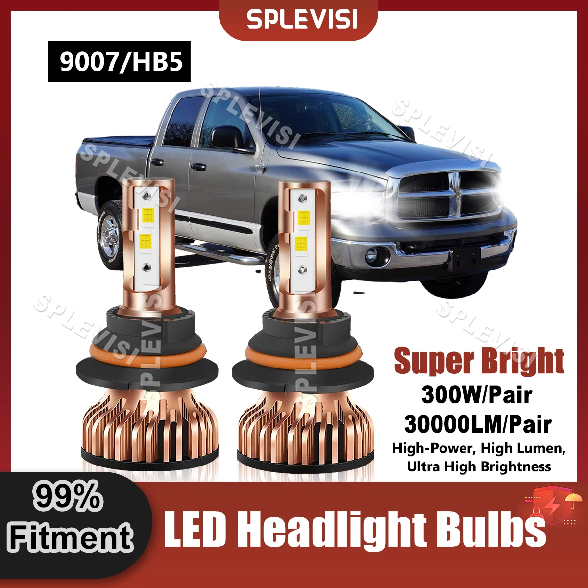 2x 9007/HB5 LED Headlight Bulbs Fan Cooling Tech For Dodge Ram 2500 3500 1994-2002 1994 1995 1996 1997 1998 1999 2000 2001 2002