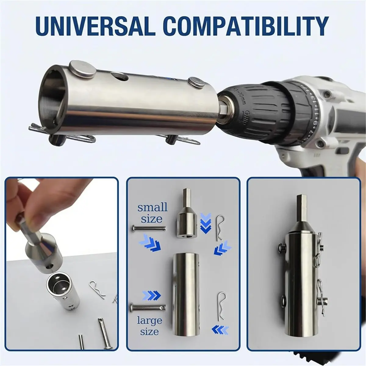 uyuy 2 in 1 Trailer Jack Drill Adapter for 1 Inch & 1/2 Inch Jack Drive Shaft- Stainless Steel, with 1/2 Inch Socket Adapter