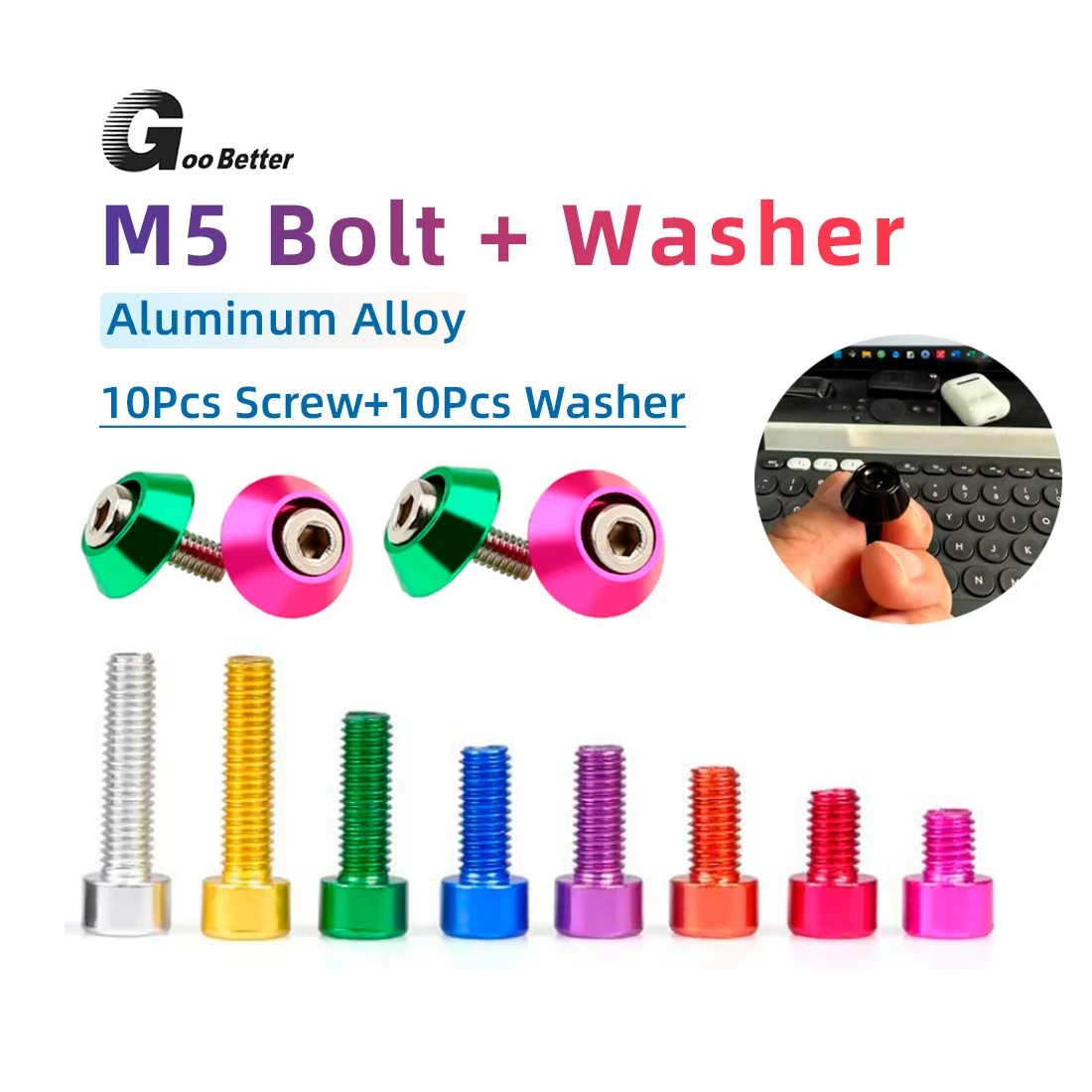 

5-Piece Bicycle Bottle Cage Screw Set M5 Ultra-Light Aluminum Alloy Bracket Bolt Mountain Bike Road Bike Accessories Screw + Nut