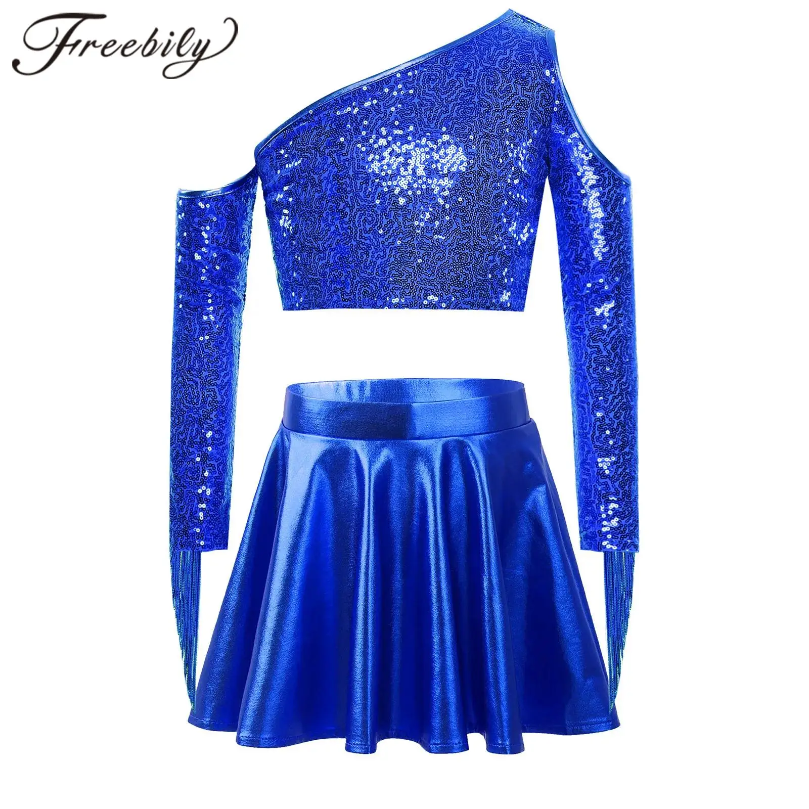

Children Sequined Jazz Dance Costume Stage Performance Suits Fashion Girls Metallic Shiny Disco Dance Outfits Tassel Streetwear