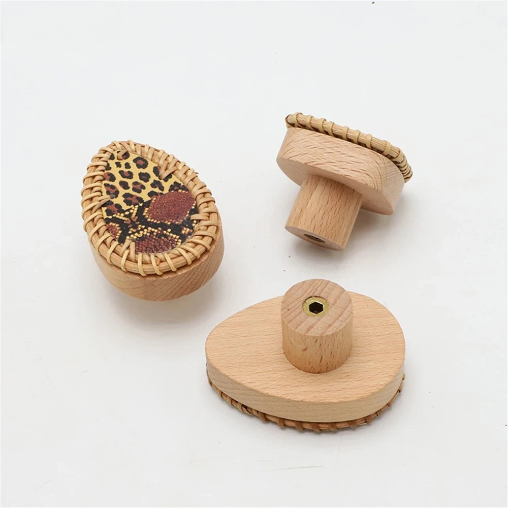 Wood Beech Rattan Cabinet Handle Drawer Dresser Kitchen Cupboard Door Knobs Wardrobe Pull Handle