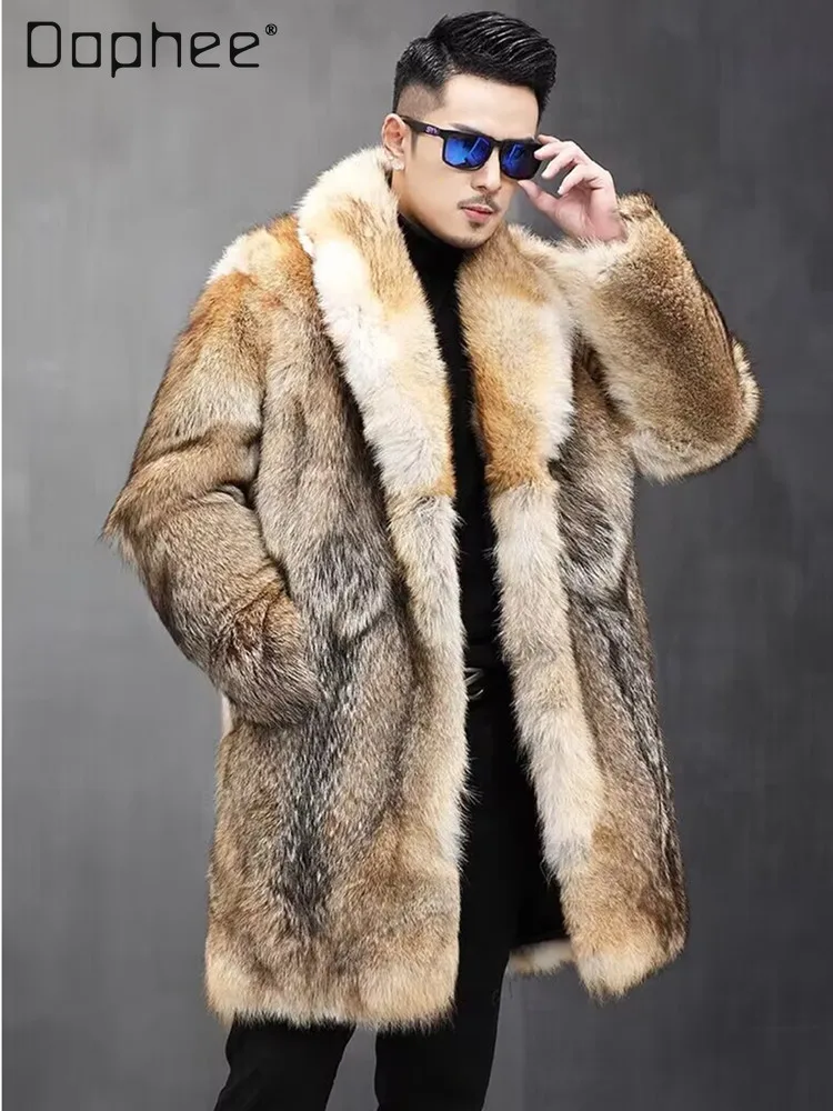 Legal bonito casaco de pele do falso masculino high-end grande lapela engrossado quente cor misturada casaco de pele de vison nova moda de inverno roupas masculinas