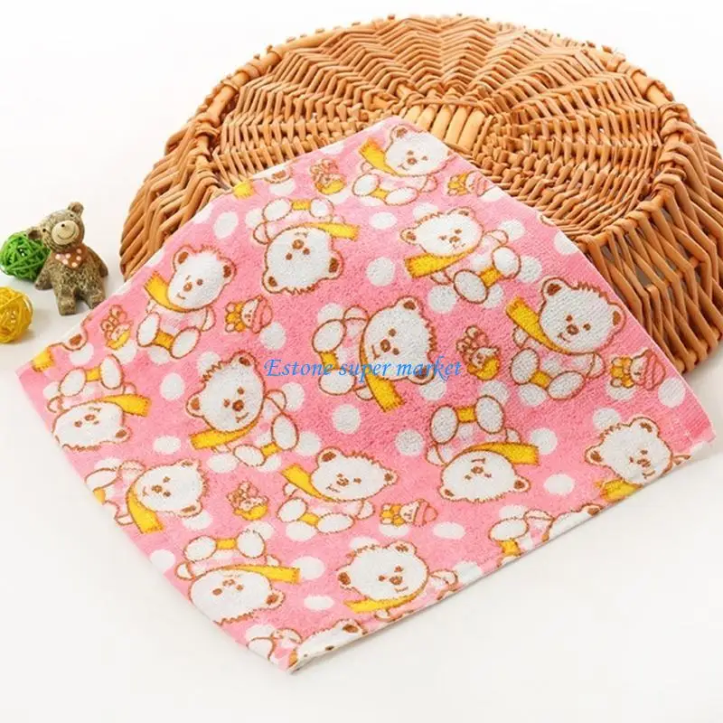 

090B 5Pcs Baby Wiping Towel Cotton Handkerchief Soft Cartoon Bear Hand Cloth Infants-Toddler Feeding Bibs Square Saliva Towel