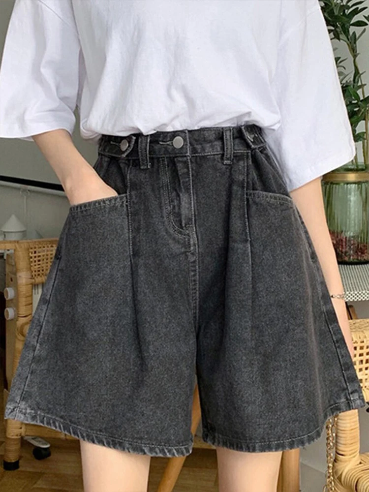 Jeans a gamba larga a vita alta orts Donna taglie forti Pantaloni caldi dimagranti larghi Bottone Sle casual Tessuto denim Crt Colle estivo...