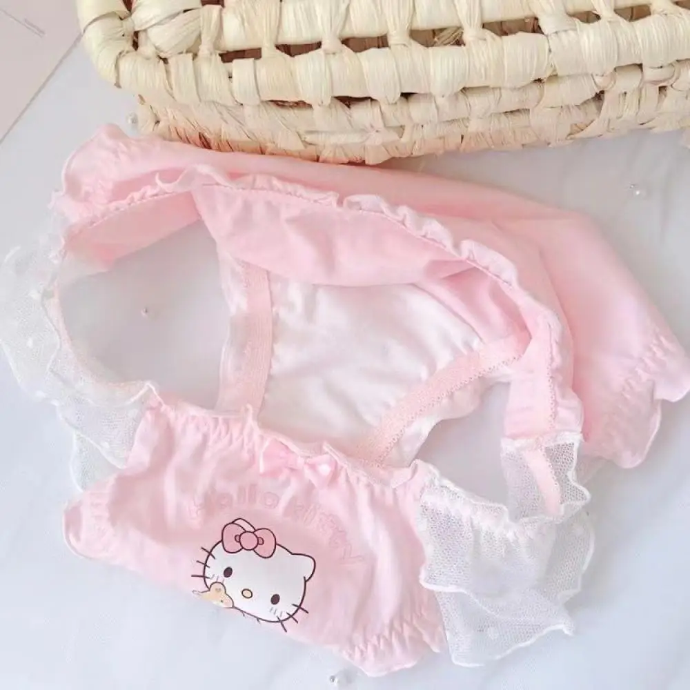 Cartoon Hello Kitty Underwear Set Kawaii Sanrioed Anime Thin Sweet Lace Underwear Girl Bra Briefs Cute Women No Steel Ring Bra