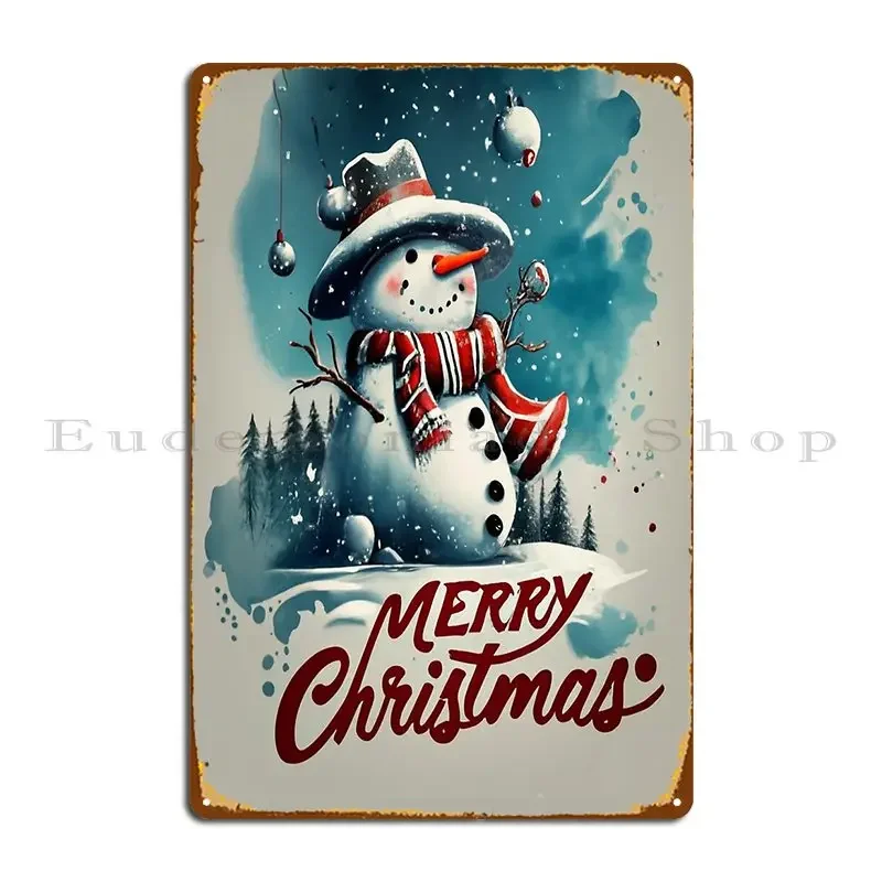 Smiling Snowman Snow Falls And Crackles In Winter Metal Sign Decoration Club Bar Vintage Plaques Designs Tin Sign Poster
