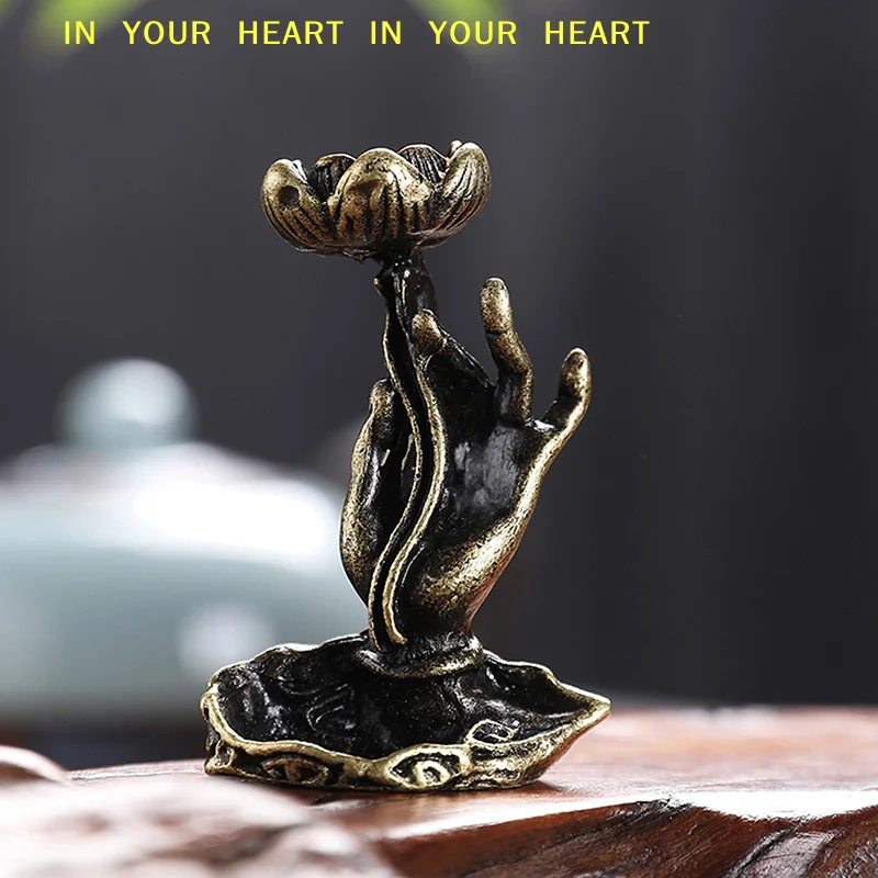 【X】Pure copper backflow incense  hand lotus brass incense frame incense Zen tea ceremony table tea table furnishings