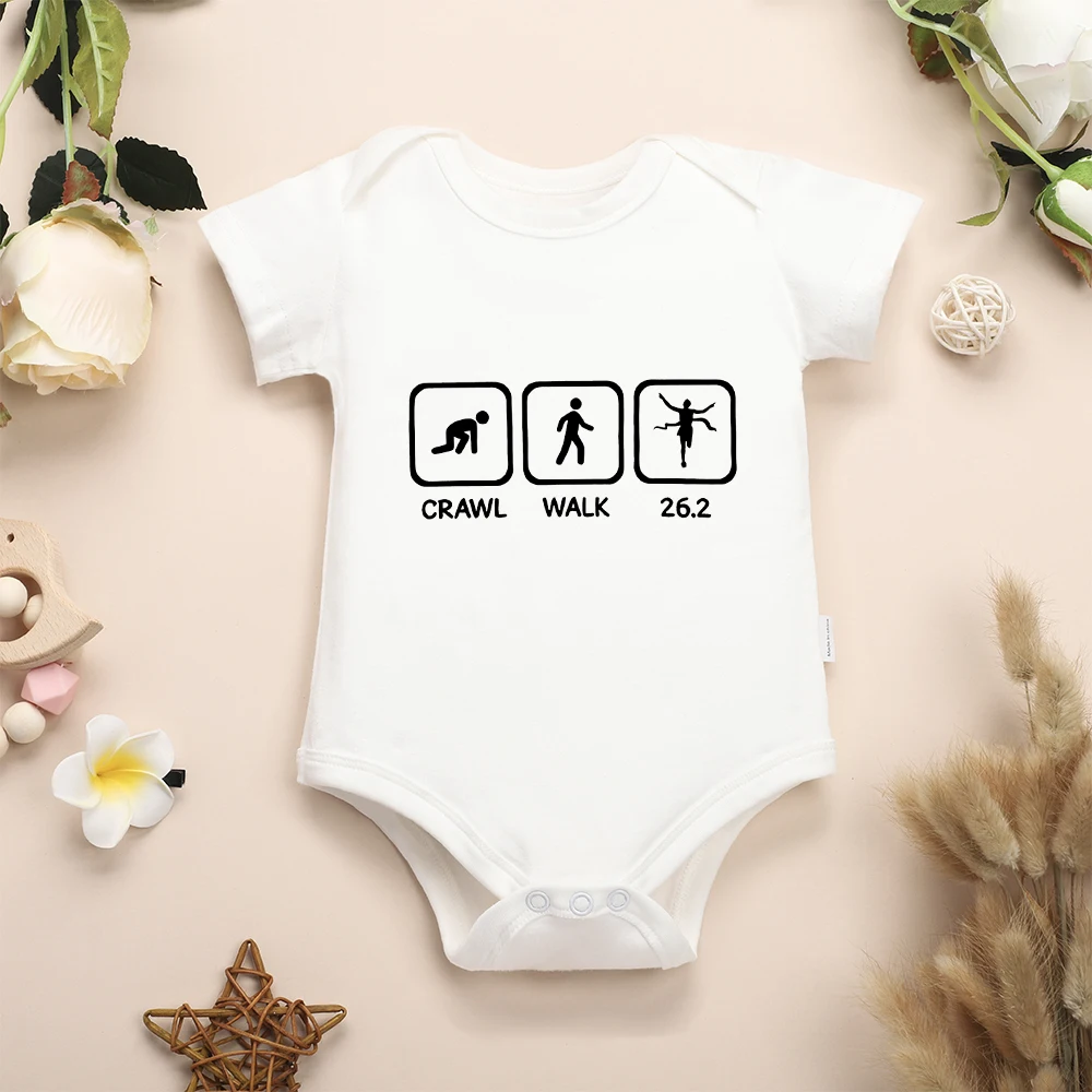 

CRAWL WALK 26.2 Funny Baby Boy Girl Clothes Summer Streetwear Casual Toddler Girl Outfits Cotton Breathable Infant Onesie Cheap