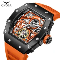 Reloj de lujo a la moda para hombre ONOLA, timón calado, volante, relojes mecánicos completamente automáticos de silicona resistentes al agua