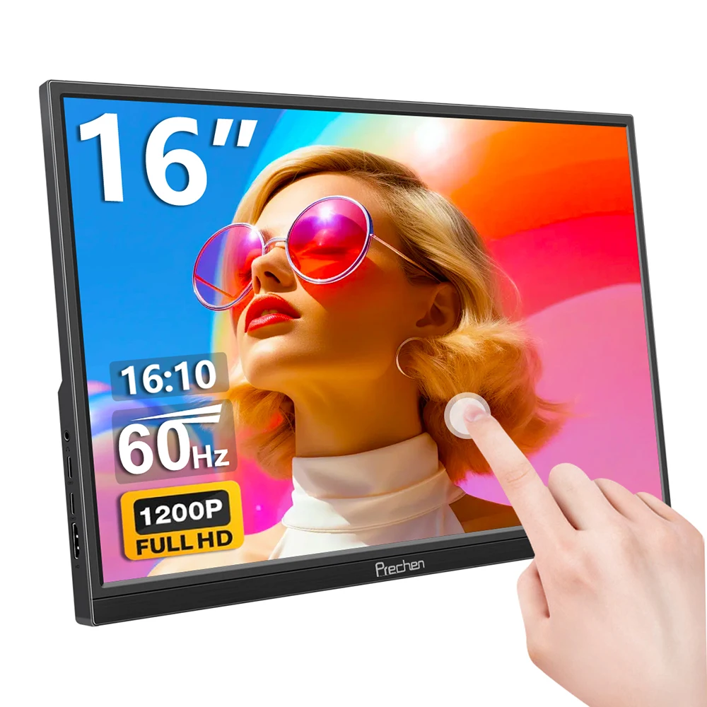 

Touchscreen Portable Monitor 16 inch FHD 1920x1200P HDMI USB C Travel Touch Screen Monitor IPS Display for PC Laptop Computer