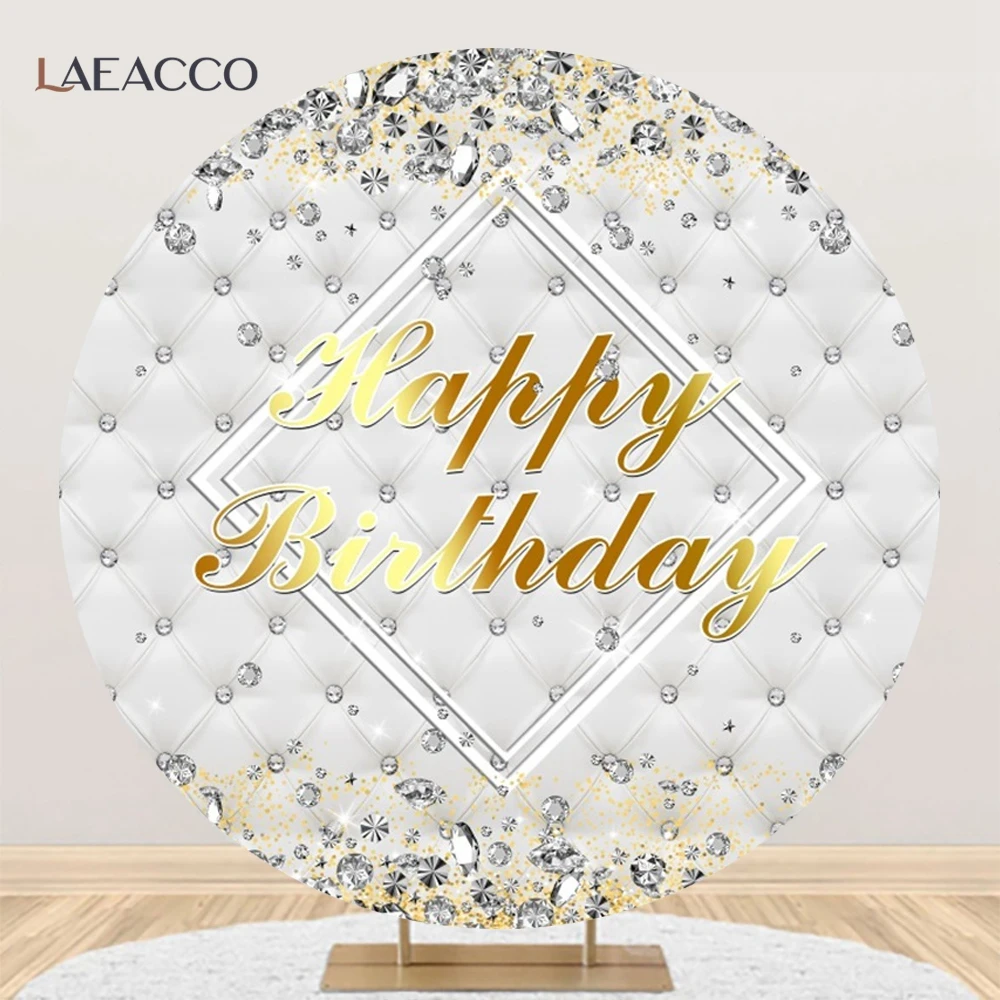 Gold Diamond Birthday Party Round Backgroung Cover Headboard Texture Photography Backdrop Aldult Birthday Family Photocall Prop