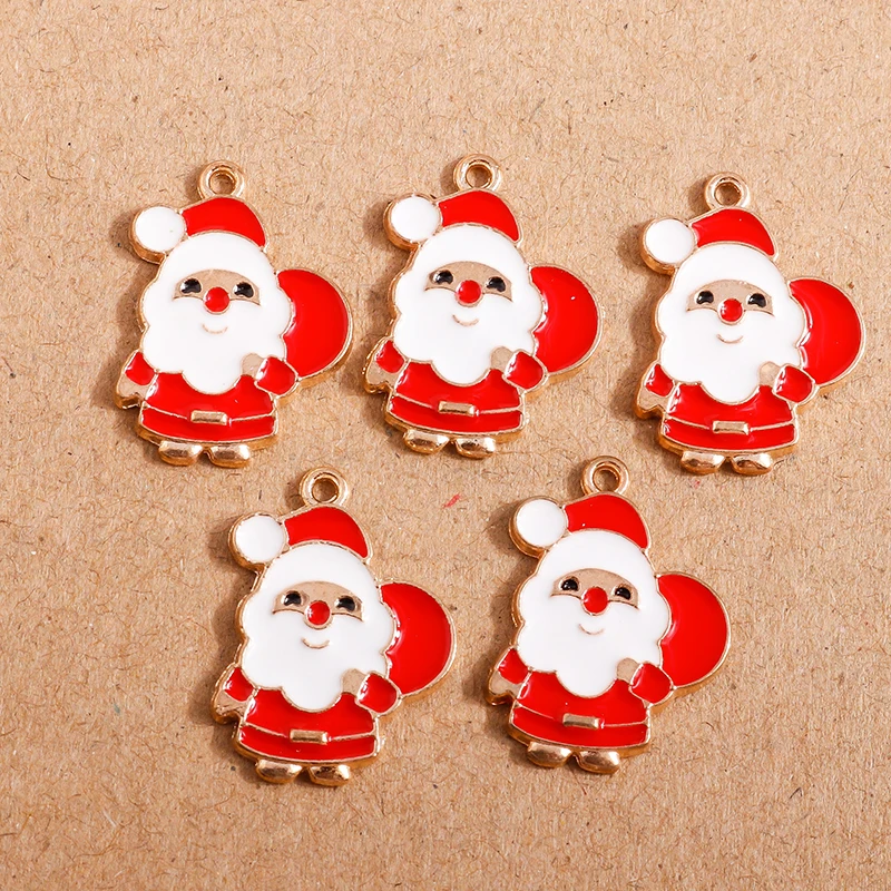 

10pcs 23*17mm Enamel Cartoon Christmas Santa Claus Charms Pendants for Earrings Necklace DIY Jewelry Accessories Supplies