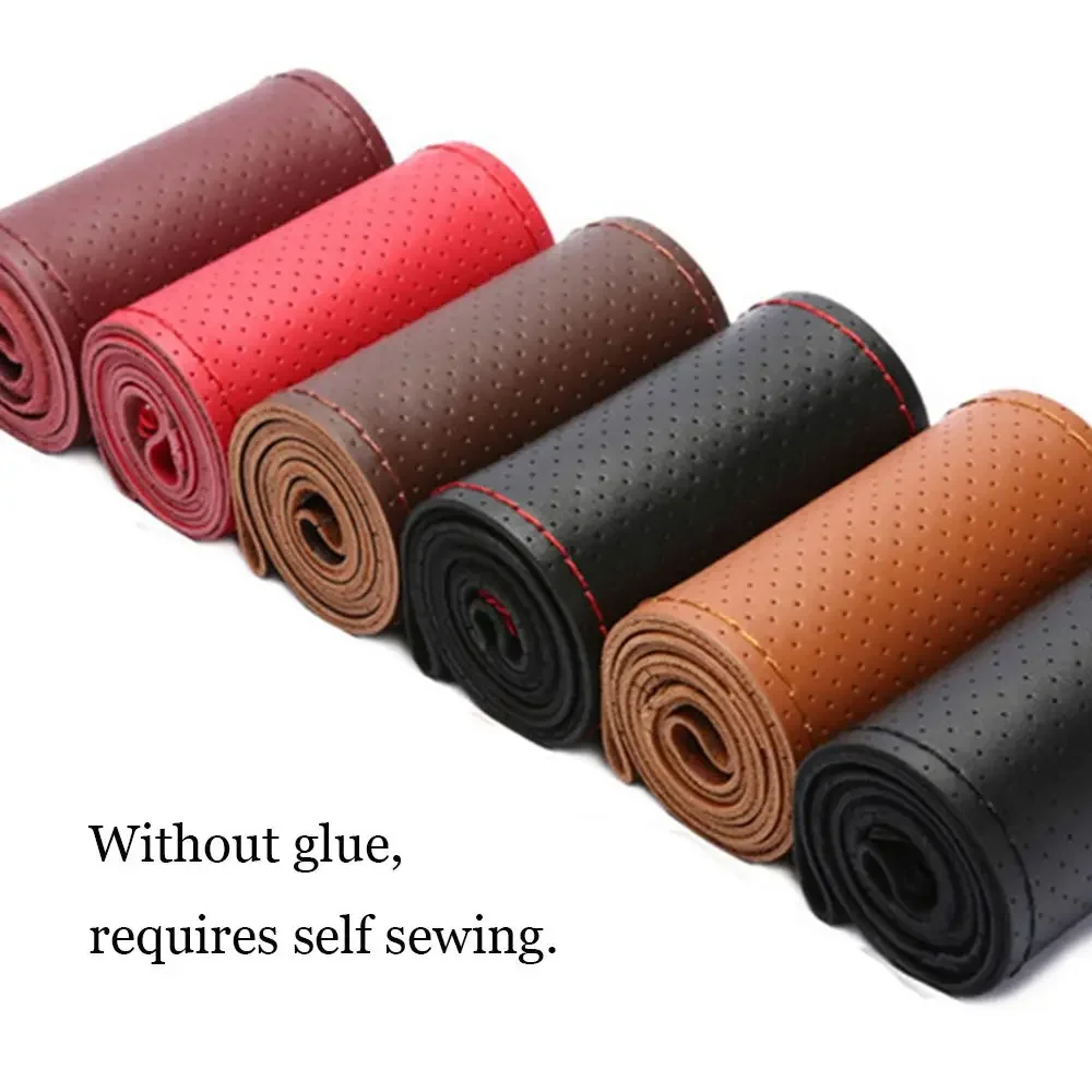 Für 38 cm Durchmesser Auto Zubehör Weiche Anti Slip Leder DIY Auto Lenkrad Abdeckung Lenkrad Geflecht Mit Nadeln gewinde