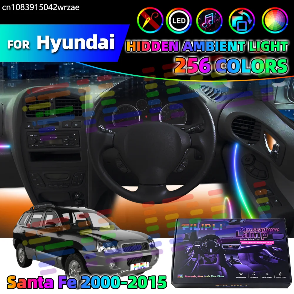 

For Hyundai Santa Fe 2000-2015 Years Car Acrylic LED Ambient Lamps Auto Interior Colorful Atmosphere Lights Strip APP Control