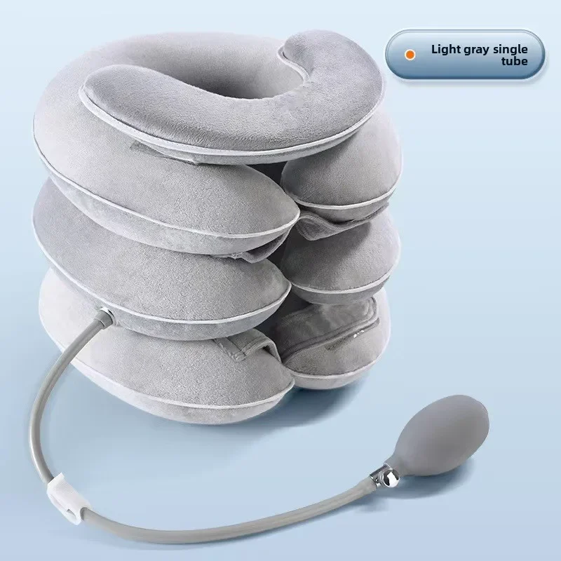 4 Layer Inflatable Cervical Traction Device, Adjustable U-Neck Support Pillow for Neck Pain Relief & Massage