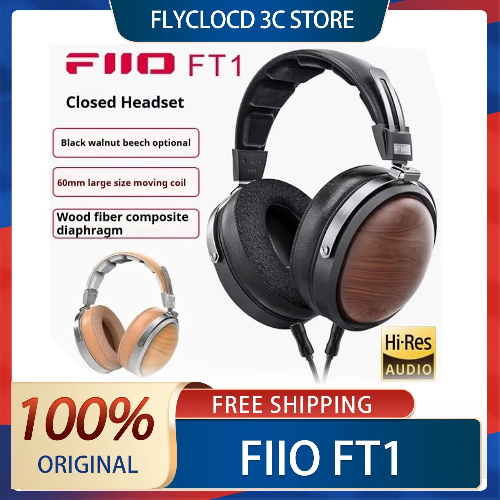 Fiio Ft1 Headphones Wired Walnut Wood Earphones Hifi 60mm Dynamic Ccaw Custom Nanowood Fiber Composite Diaphragm Esport Headsets